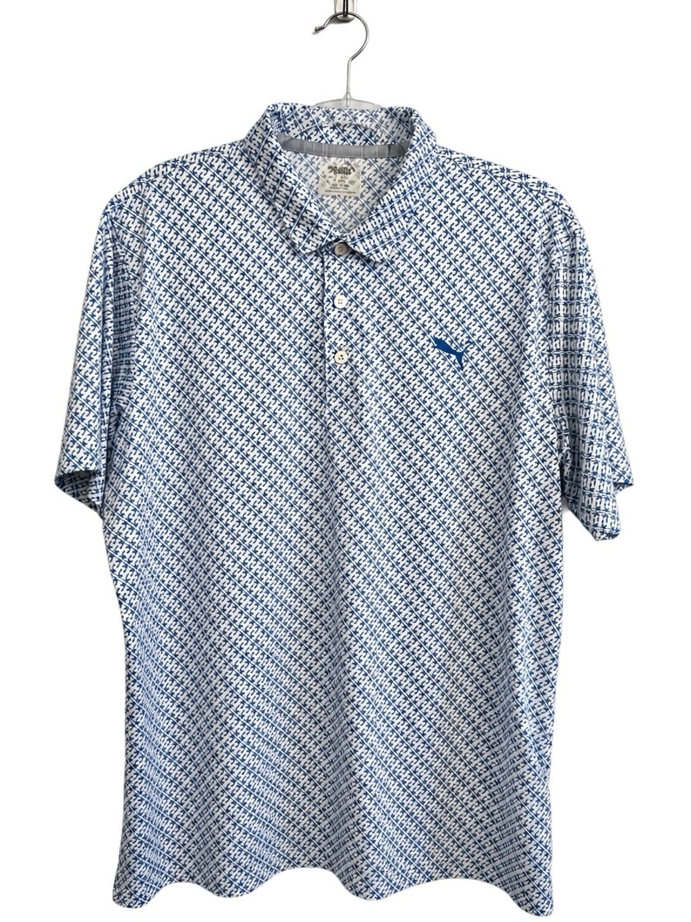 Puma Blue Palm Tree Patterned Performance Polo Shirt